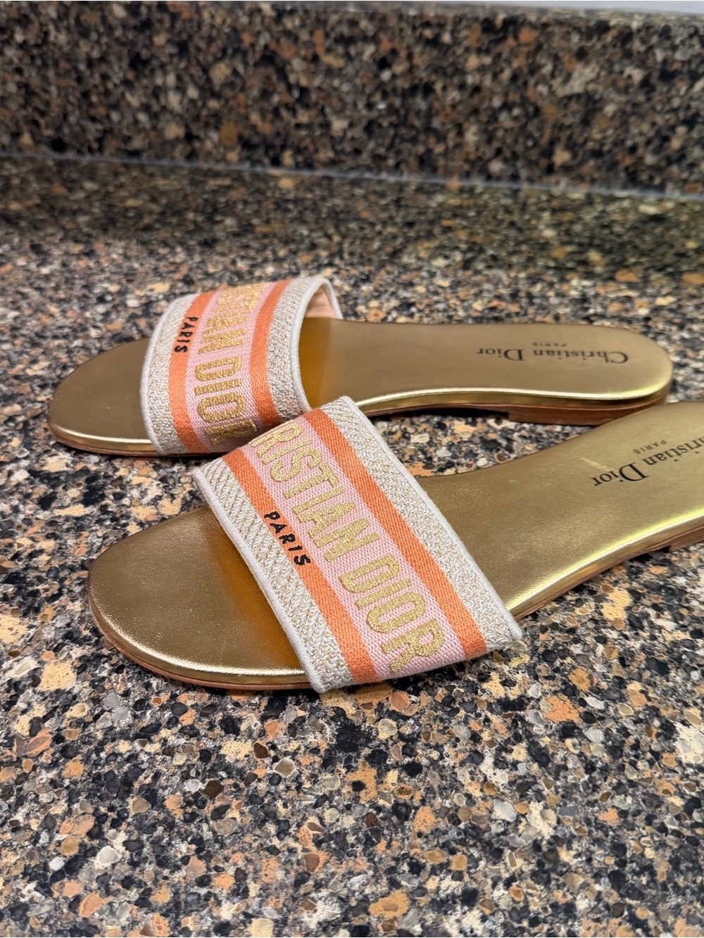 Christian Dior Gold Slide Sandals with Pink Stripe 39.5 - Picture 8 of 8